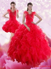 Sophisticated Red Sweetheart Detachable Dresses for Quince with Ruffles and Beading XFNAO293TZFOR