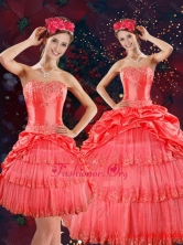 Strapless Detachable Quinceanera Dresses with Beading and Pick Ups in Coral Red XFNAO147TZFOR