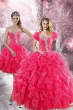 Trendy 2015 Hot Pink Detachable Quinceanera Dresses with Beading and Ruffles XFNAO885ATZFOR