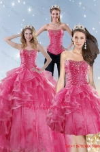 Wonderful Pink Detachable Quinceanera Dresses with Beading and Ruffles for 2015 XFNAOA31TZA1FOR