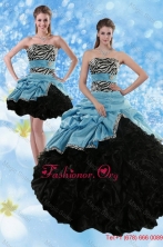 Zebra Print Multi Color Strapless Detachable Quinceanera Dresses with Ruffles and Pick Ups XFNAO435TZFOR