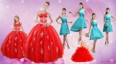 2015 Elegant Appliques Red Quinceanera Dress and Turquoise Short Dama Dresses and Halter Top Ball Gown Little Girl Dress XFNAOA38ZHTZ001FOR