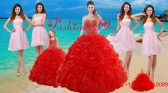 2015 Ruffled Red Quinceanera Dress and Baby Pink Strapless Prom Dresses and Halter Top Beaded Little Girl Dress XFNAO092ZHTZ001FOR