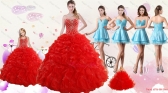 2015 Ruffled Red Quinceanera Gown and Light Blue Sweetheart Beading Prom Dresses and Halter Top Beaded Flower Girl Dress XFNAO092ZHTZ002FOR