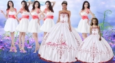 Classical Puffy Skirt Strapless Quinceanera Dress and Popular Embroidered Mini Quinceanera Dress and Best Red and White Short Dama Dresses PDZY535ZHTZ003FOR