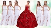Lovely Taffeta Applique and Beaded Red Quinceanera Dress and Asymmetrical White Dama Dresses QDZY230ZHTZ001FOR