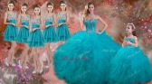 Luxurious Beaded and Ruffled Quinceanera Dress and Sweet Spaghetti Straps Teal Mini Quinceanera Dress and Discount Sequined Short Dama Dresses SWQD050MTZHTZ001FOR