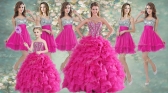 Pretty Hot Pink Beaded and Ruffled Quinceanera Dress and Short Sequined Dama Dresses and Strapless Mini Quinceanera Dress LFY091906ZHTZ001FOR