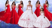 Pretty Wine Red and White Quinceanera Dress and Beautiful Embroidered Mini Quinceanera Dress and Latest Red One Shoulder Long Dama Dresses PDZY535ZHTZ002FOR