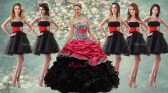 Pretty Zebra Ruffled Red and Black Quinceanera Dress and Beaded Short Dama Dresses QDZY434ZHTZ001FOR