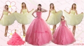 Rose Pink Beading Ball Gown Quinceanera Dress and Strapless Knee Length Dama Dresses and  Halter Top Little Girl Dress XFNAO825ZHTZ003FOR