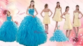 Teal Sweetheart Ruffles Quinceanera Gown and Sweetheart Short Dama Dresses and Teal Halter Top Flower Girl Dress XFNAOA19ZHTZ003FOR