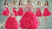 Visible Boning Coral Red Quinceanera Dress and Short Sequined Dama Dresses and Beaded and Ruffled Mini Quinceanera Dress LFY091906ZHTZ001-2FOR