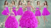 Visible Boning Fuchsia Sweet 16 Gown and Sequined Dama Dresses Beaded and Ruffled Mini Quinceanera Dress LFY091906ZHTZ001-1FOR