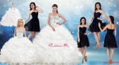 White Ball Gown Quinceanera Dress and Black Sweetheart Short Dama Dresses and Beading and Ruffles Little Girl Dress XFNAO003ZHTZ004FOR