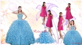 2015 Gorgeous Ruffles and Beading Quinceanera Dress and Hot Pink Short Dama Dresses and Cute Halter Top Little Girl Dress XFNAODVC1037ZHTZ003FOR