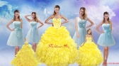 Yellow Sweetheart Rufflers Beading Quinceanera Dress and Bownot Short Prom Dresses and Yellow Spaghetti Straps Beading Pageant Dresses for Little Girl XFNAOA03ZHTZ002FOR
