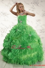 2015 Classical Sweetheart Green Quinceanera Dresses with Appliques and Ruffles XFNAO5754FOR