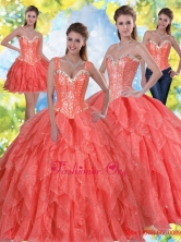 2015 Elegant Beading and Ruffles Sweet Sixteen Dresses in Coral Red SJQDDT23001-3FOR