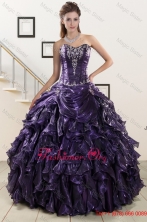 2015 Exquisite Sweetheart Purple Quinceanera Dresses with Embroidery and Ruffles XFNAO020FOR