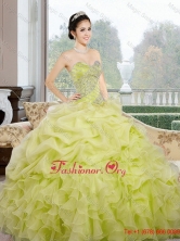 2015 Fall Wonderful Sweetheart Yellow Green Quinceanera Dresses with Ruffles and Pick Ups QDDTC26002-1FOR