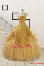 2015 Most Popular Sweetheart Sequined Quinceanera Dresses in Gold FNAO286FOR