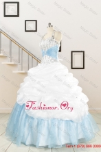 2015 Pretty Halter White and Blue Quinceanera Dress with Beading FNAO085FOR