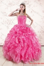 2015 Pretty Hot Pink Quinceanera Dresses with Appliques and Ruffles XFNAO5822FOR