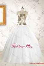 2015 The Super Hot Tulle Strapless Sequins White Quinceanera Dresses FNAO736FOR