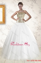 2015 The Super Hot Tulle Strapless Sequins White Quinceanera Dresses XFNAO736FOR