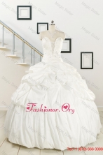 2015 White Taffeta Dresses For a Quinceanera with Beading and Pick Ups FNAO206FOR