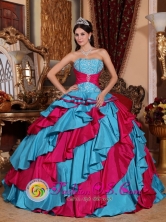 Autumn Embroidery Decorate With Discount Aqua Blue and Red Quinceanera ball gown In La Entrada Honduras  Style QDZY389FOR 