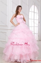 Beading and Ruffles Layered Sweetheart Quinceanera Dress in Baby Pink FFQD023FOR