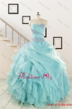 Beading and Ruffles Pretty Quinceanera Dresses in Turquoise for 2016 Spring FNAO683FOR