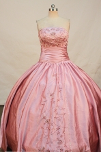 Beautiful A-line Strapless Floor-length taffeta Pink Quinceanera Dresses Embroidery with Beading Style FA-Y-0073