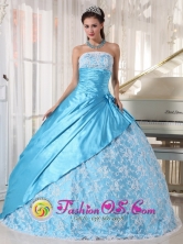 Customize Aqua Blue Lace and Hand flower Decorate Quinceanera Dress For 2013 La Lima Honduras Taffeta Ball Gown Wholesale Style PDZY677FOR 