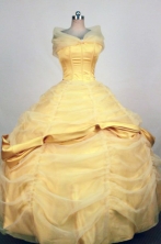 Exquisite Ball Gown Off The Shoulder Neckline Floor-Length Gold Quinceanera Dresses Style FA-S-331