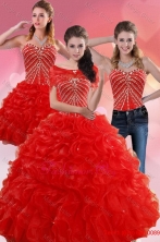 Exquisite Red Quince Dresses With Beading and Ruffles for 2015 XFNAO092TZA1FOR