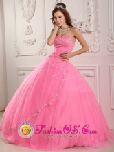 Fabulous Rose Pink For Classical Sweet 16 Quinceaners Dress With Appliques Decorated In Puerto Cortes Honduras  Style QDZY148FOR