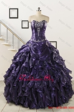 Luxurious 2015 Ball Gown Purple Quinceanera Dresses with Appliques FNAO020FOR