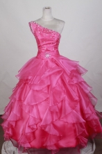 Luxurious Ball Gown One Shoulder Floor-length Hot Pink Quinceanera Dress LZ426075