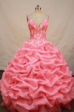 Luxurious Ball gown Straps Floor-length Organza Pink Quinceanera Dresses Appliques Style FA-Y-0087