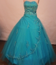 Modest ball gown sweetheart-neck floor-length net appliques teal quinceanera dresses FA-X-108