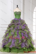 Multi-color Organza Sweetheart Beading and Ruffles Quinceanera Dress FFQD095FOR
