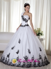 One Shoulder White Embroidery Decorate Floor-length Taffeta and Organza For 2013 Arroyo Puerto Rico Quinceanera Dress in Spring  Wholesale Style ZY734FOR