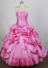 Popular Ball Gown Strapless Floor-length Pink Quinceanera Dress Y042649