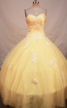 Simple A-line Sweetheart Floor-length Tulle Yellow Quinceanera Dresses Appliques with Beading Style FA-Y-0088