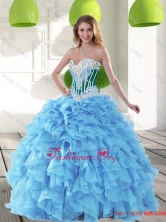 Sophisticated 2015 Fall Sweetheart Aqua Blue Quinceanera Dresses with Beading and Ruffles QDDTA44002FOR