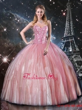 Spring Affordable Ball Gown Sweetheart Beaded Quinceanera Dresses in Pink QDDTA110002FOR