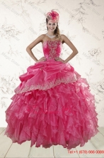 Spring Beautiful Ruffles and Appliques Quince Dresses in Hot Pink XFNAO068TZFXFOR